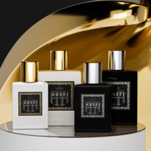 Areej schwarze und weisse parfümflacons