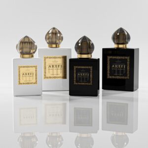 Areej schwarze und weisse parfümflacons