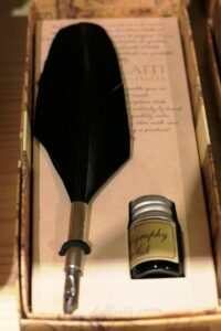 amarandel schreibfeder und fintenfass