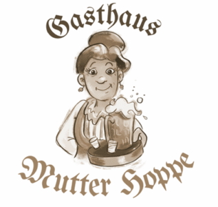 logo von mutter hoppe gezeichnete frau mit bierglas